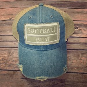 Distressed Softball Bum Embroidered Patch Hat